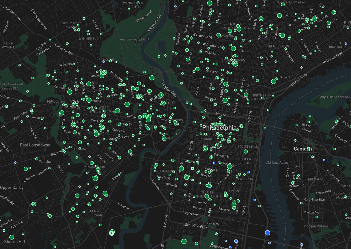 Map of Philadelphia showing food distribution points across high-need neighborhoods
